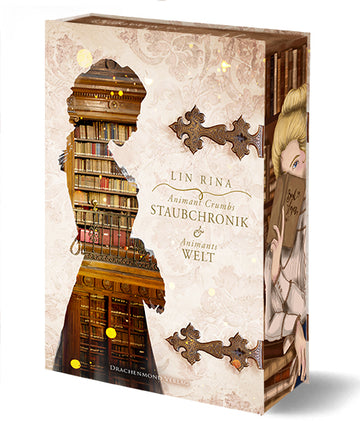 Das Cover zeigt in der linken Hälfte die Silhouette einer Frau im Seitenprofil. In der Silhouette sind Bücherregale aus Holz abgebildet, welche mit Büchern gefüllt sind. Der Titel befindet sich mittig auf der rechten Seite. Oberhalb und unterhalb des Titels befinden sich pfeilartige Verzierungen. Die Grundfarbe ist Rosa. Der Farbschnitt zeigt eine blonde Frau, welche sich ein aufgeschlagenes Buch halb über das Gesicht hält. Im Hintergrund sind weitere Bücherregale abgebildet.